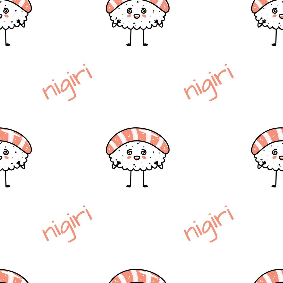 kawaii sushi illustratie. vector vlak hand- getrokken naadloos patroon