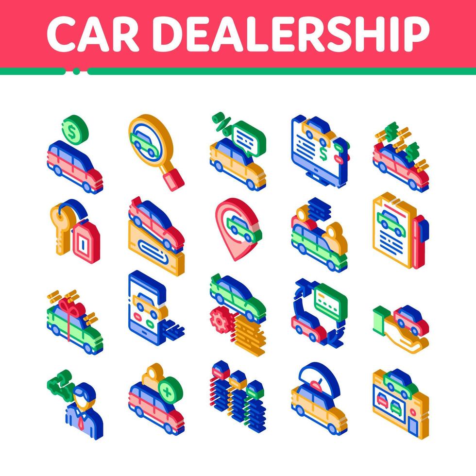 auto handel winkel isometrische pictogrammen reeks vector