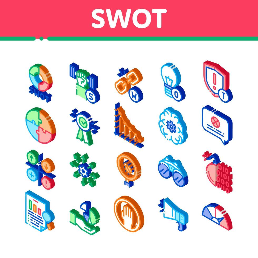 swot analyse strategie isometrische pictogrammen reeks vector