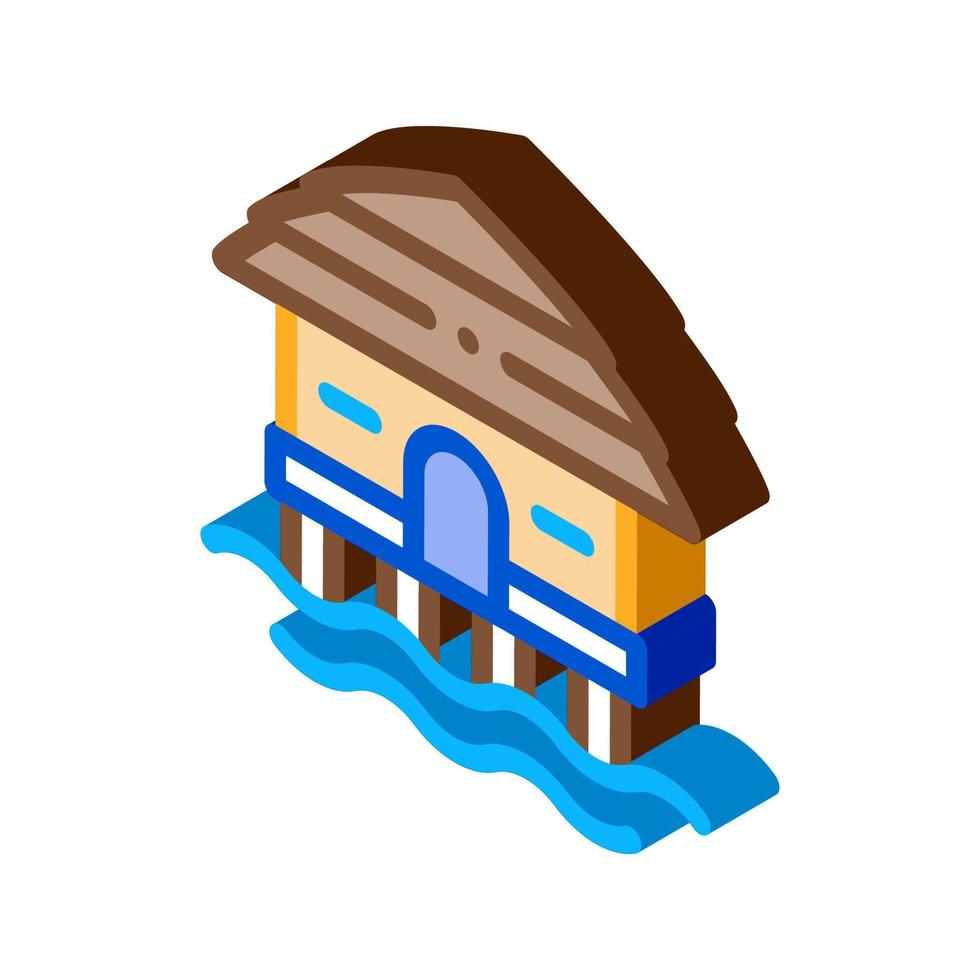 bungalow huis Aan water isometrische icoon vector illustratie