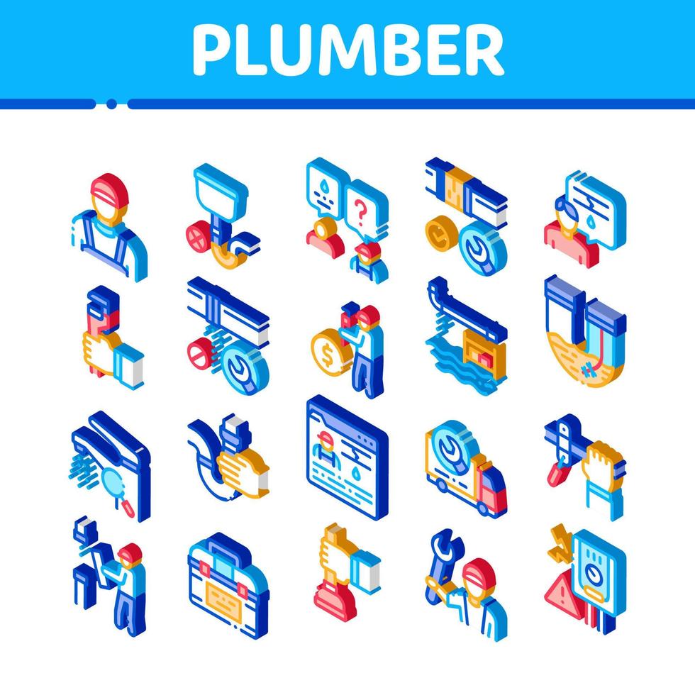 loodgieter beroep isometrische pictogrammen reeks vector