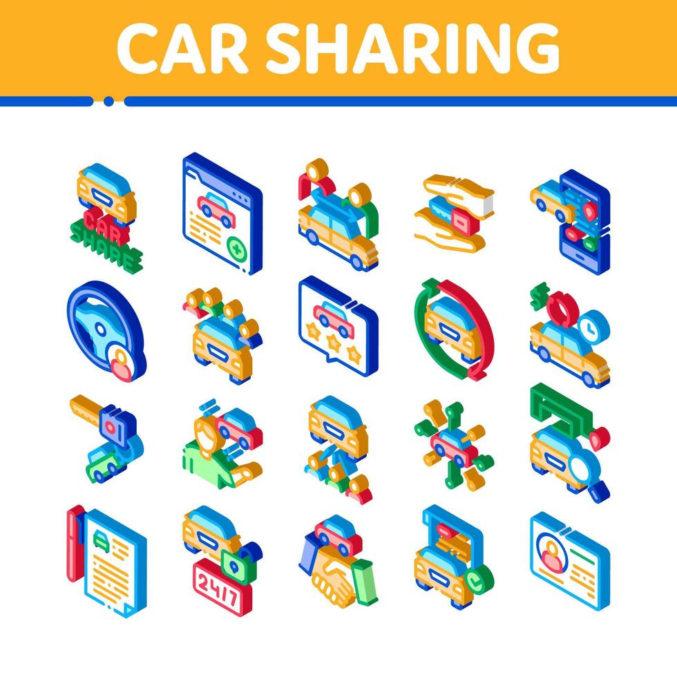 auto sharing bedrijf isometrische pictogrammen reeks vector