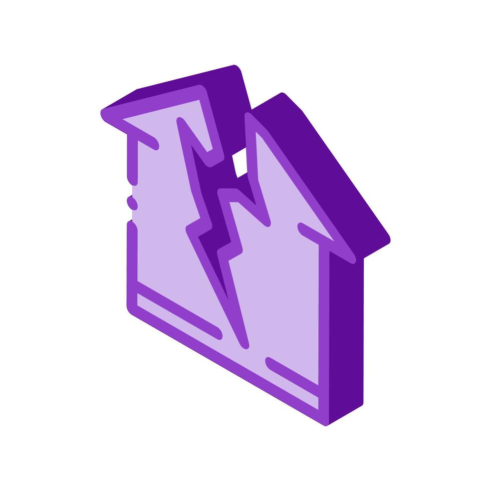 bliksem vernietigd huis isometrische icoon vector illustratie