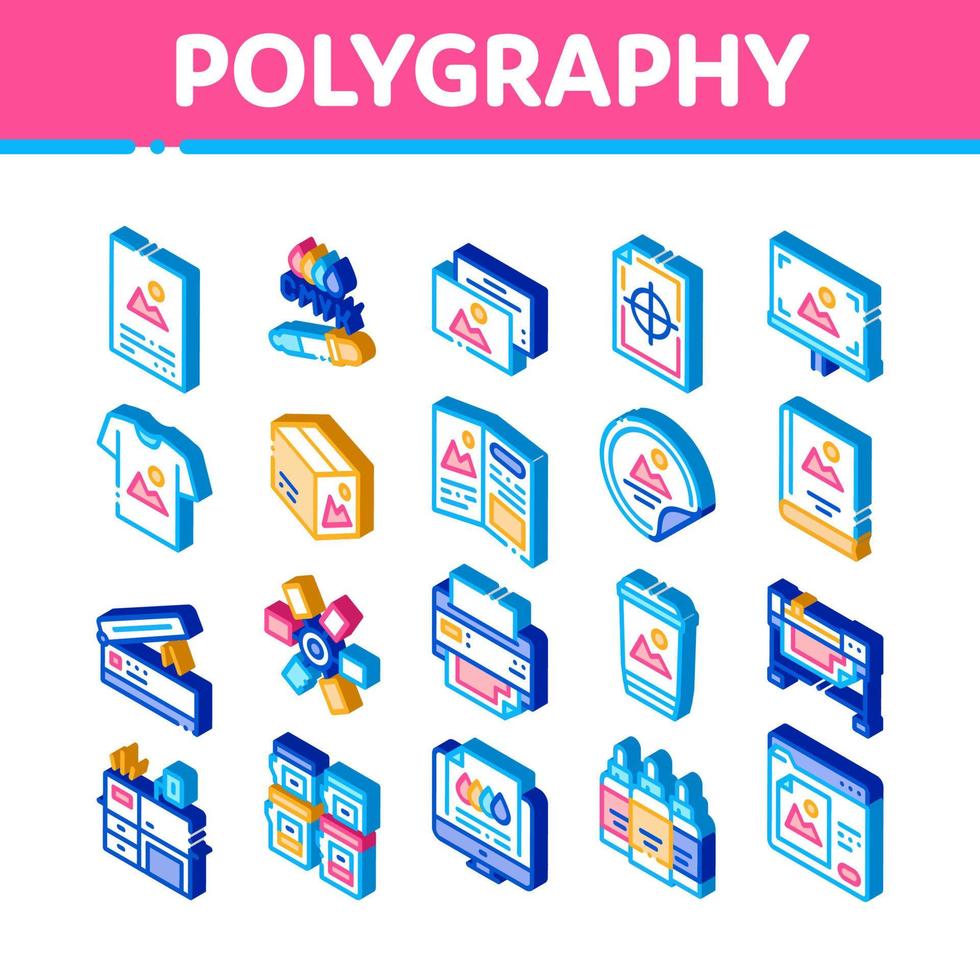 polygrafie het drukken onderhoud isometrische pictogrammen reeks vector