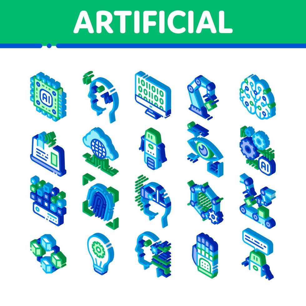 kunstmatig intelligentie- vector isometrische pictogrammen reeks