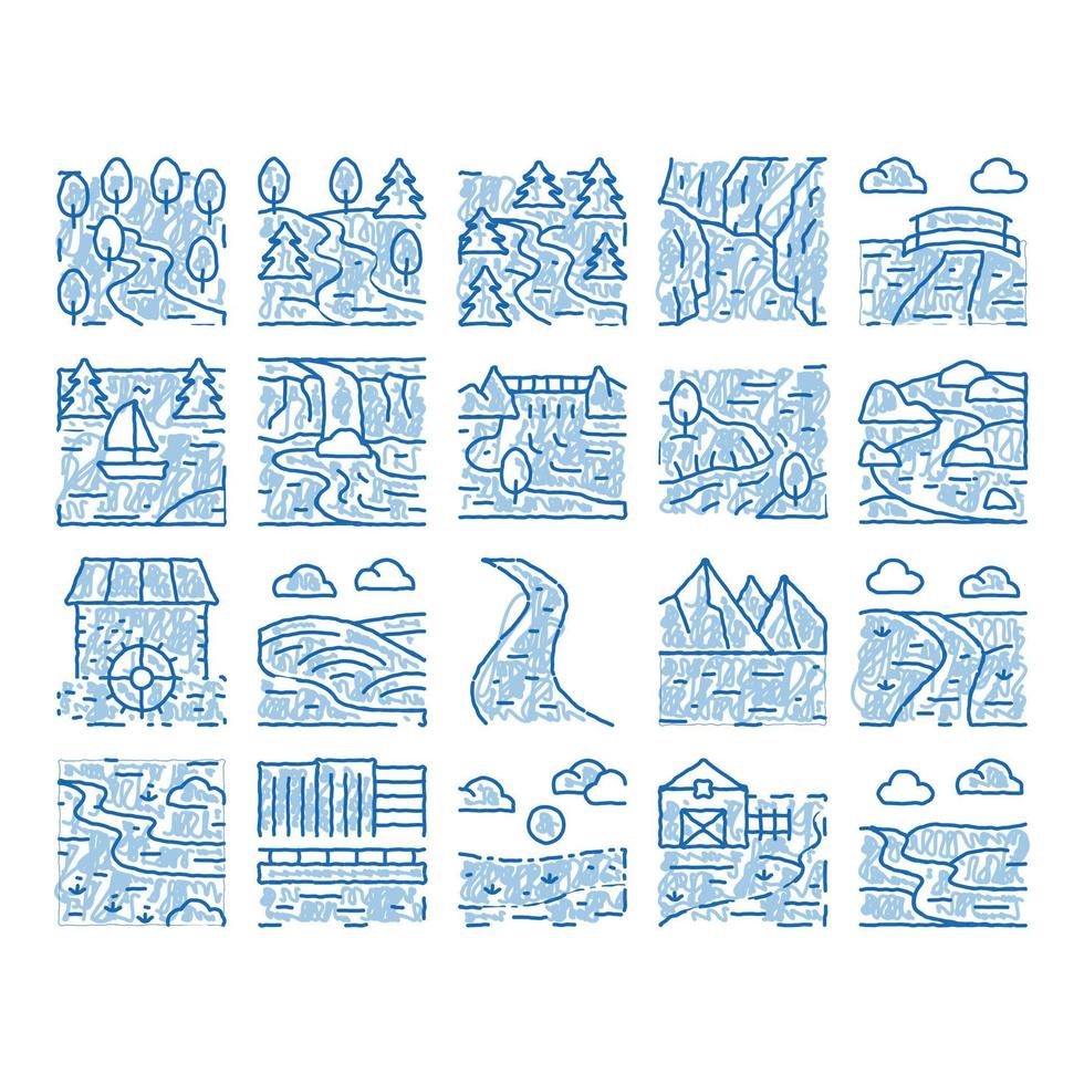 rivier- landschap icoon hand- getrokken illustratie vector