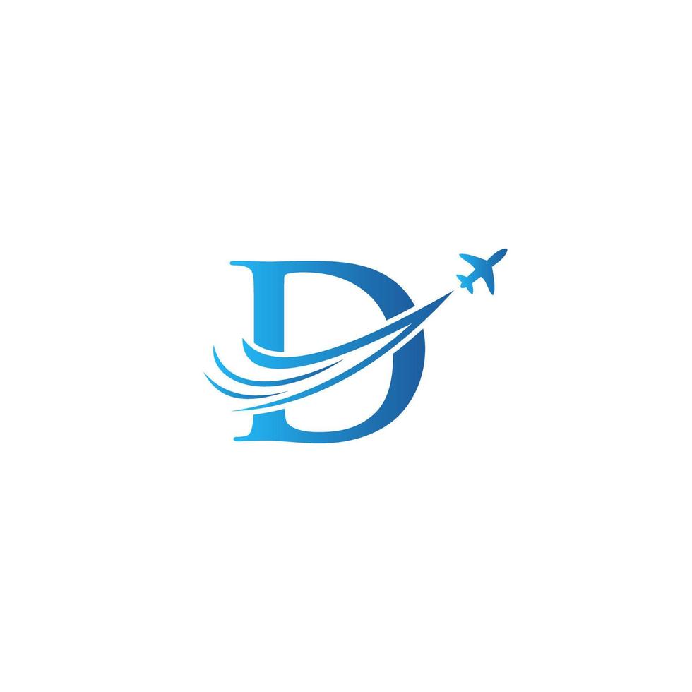 brief d reizen logo ontwerp concept met vliegend vliegtuig symbool vector