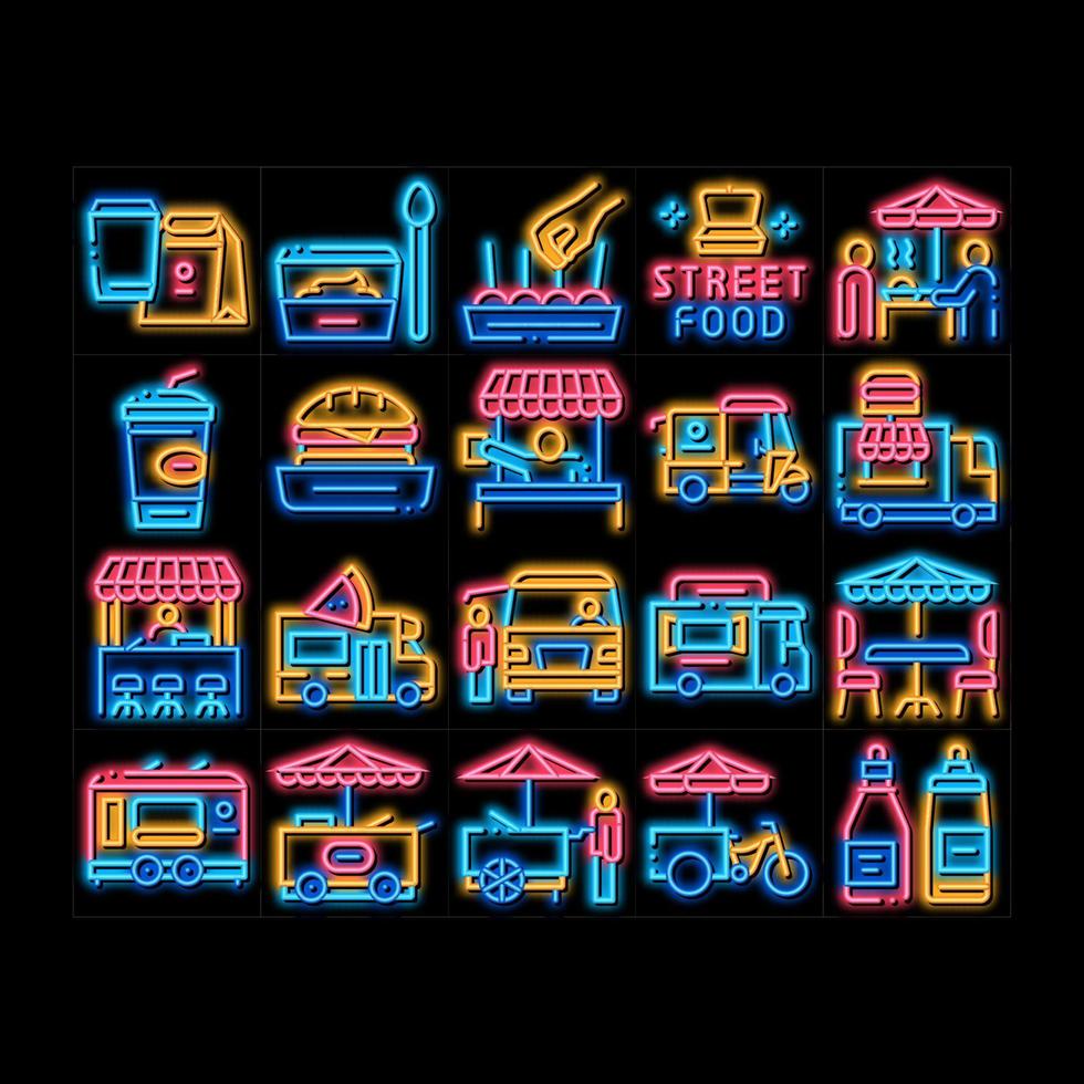 straat voedsel en drinken neon gloed icoon illustratie vector