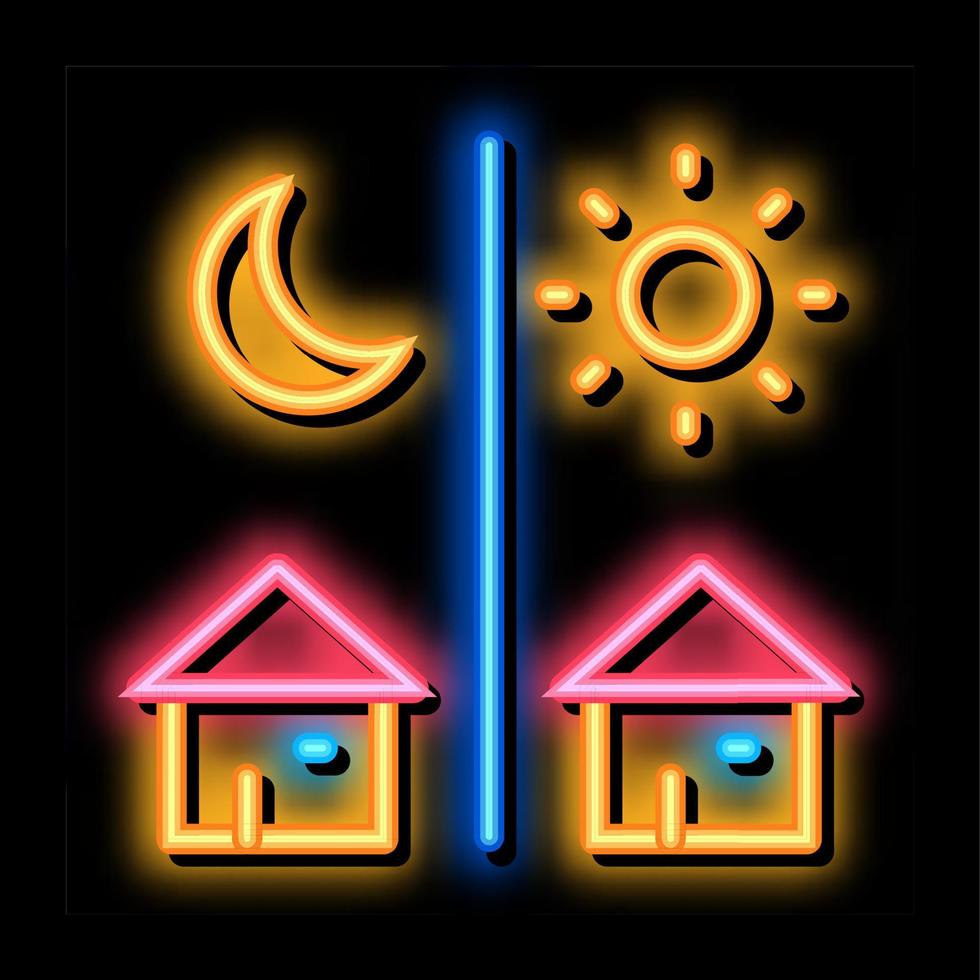 dag en nacht afgelegen werk neon gloed icoon illustratie vector