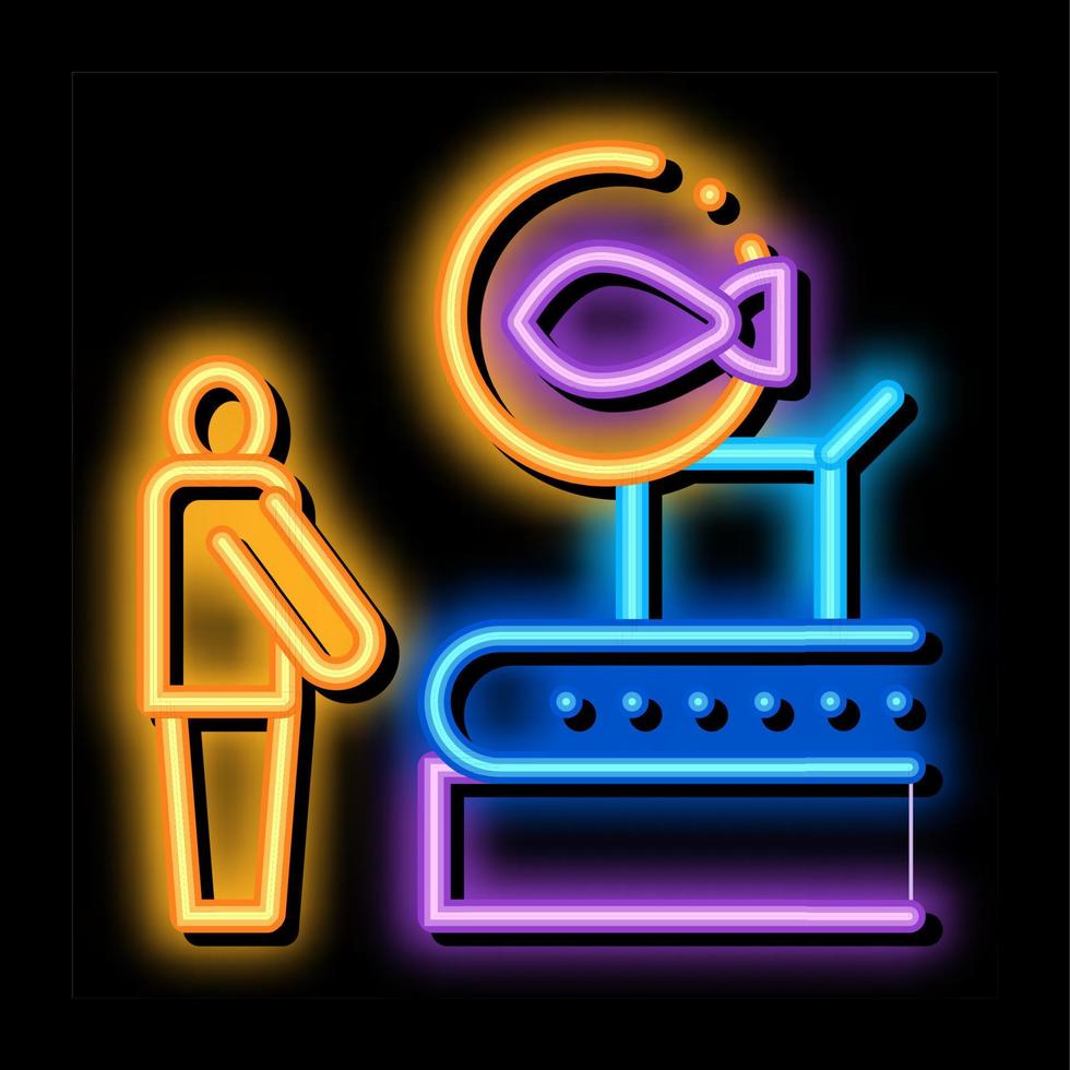 vis fabriek transportband neon gloed icoon illustratie vector