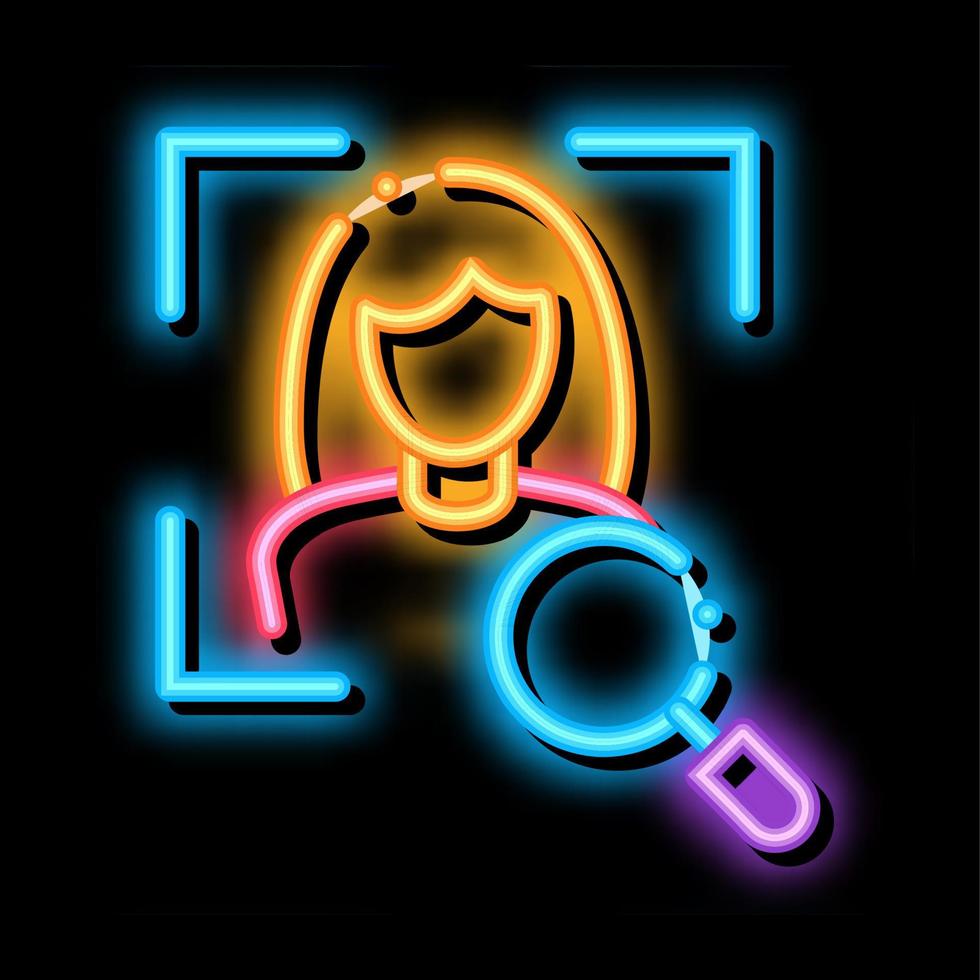 vrouw identiteit controleren neon gloed icoon illustratie vector