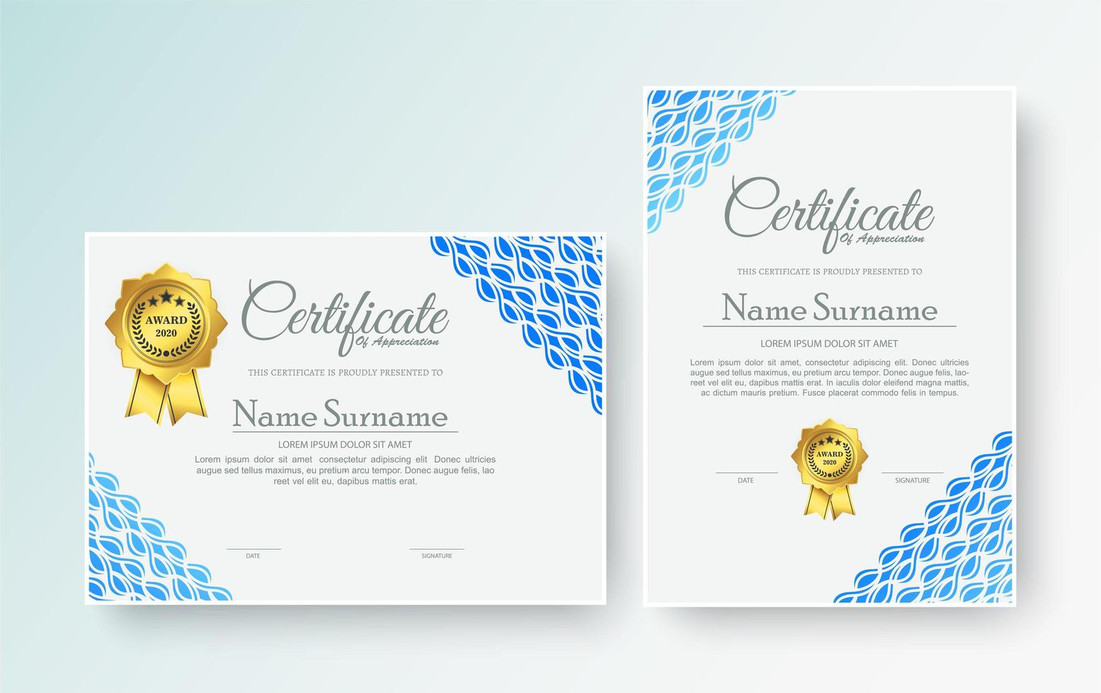 waardering certificaat beste onderscheiding diploma set vector