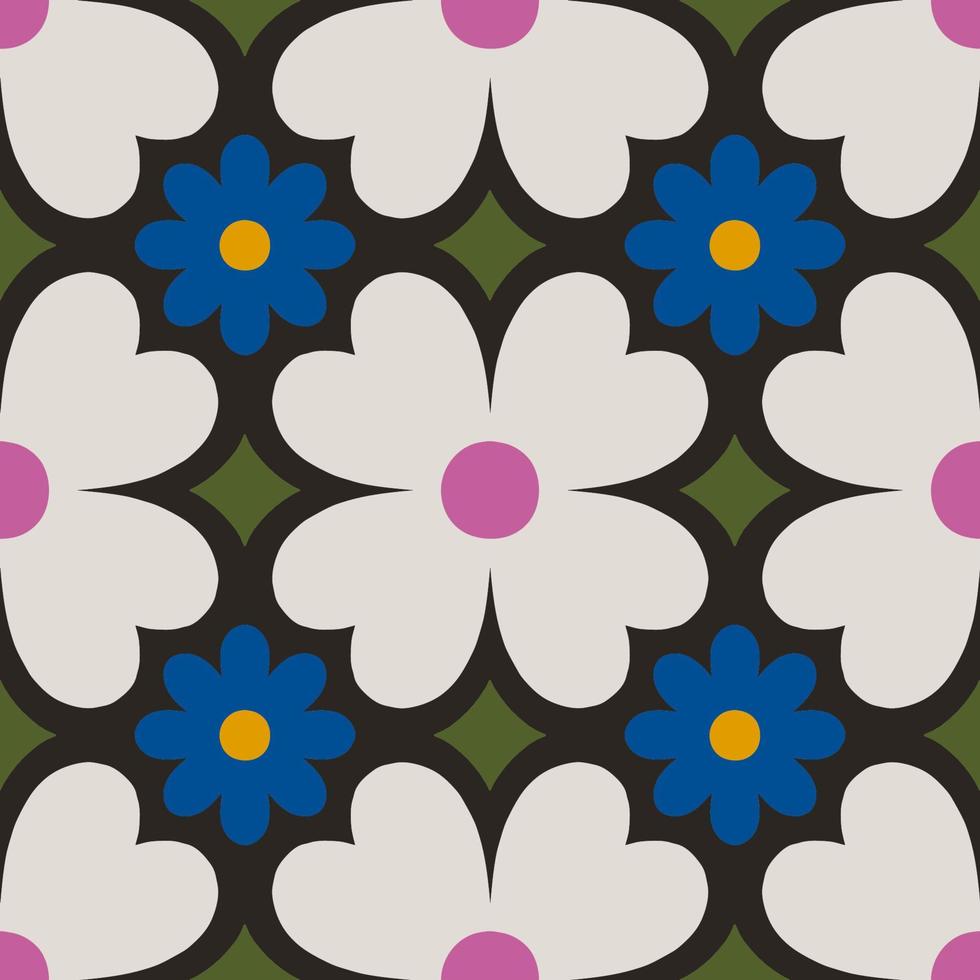 mooi naadloos structuur in retro stijl. abstract bloemen tegel in retro stijl. kleurrijk vector achtergrond met gemakkelijk bloemen. bloemen tegel patroon.