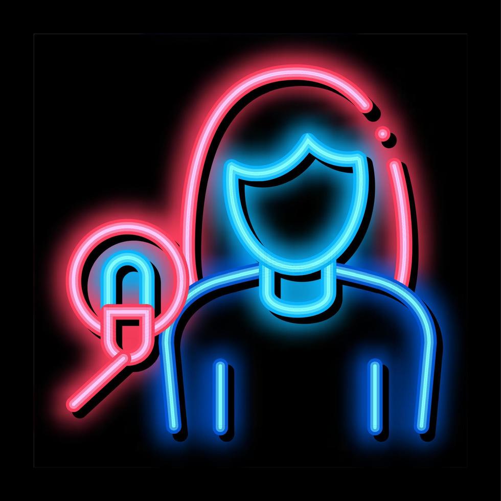 vrouw met microfoon neon gloed icoon illustratie vector