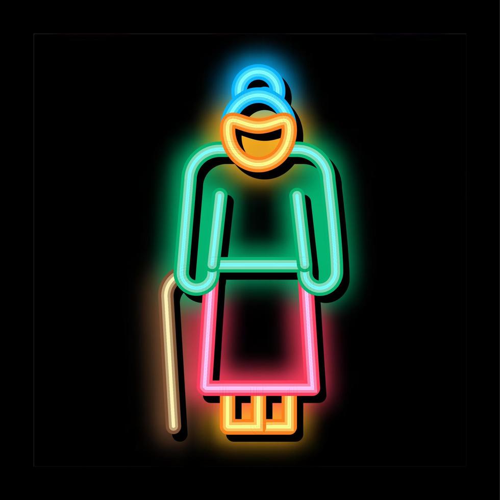 oud vrouw stok neon gloed icoon illustratie vector