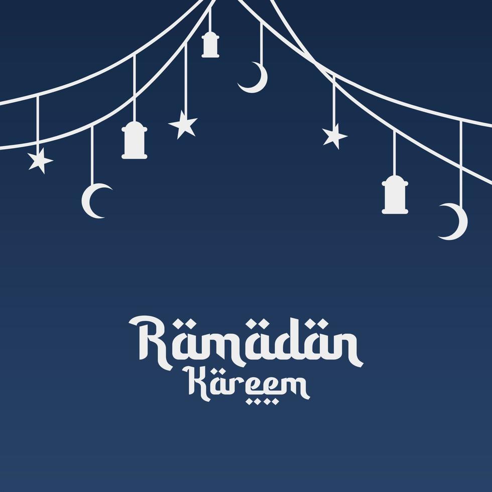 Ramadan kareem vector sjabloon achtergrond met sommige hangende lantaarn, ster, en halve maan maan Aan donker blauw achtergrond