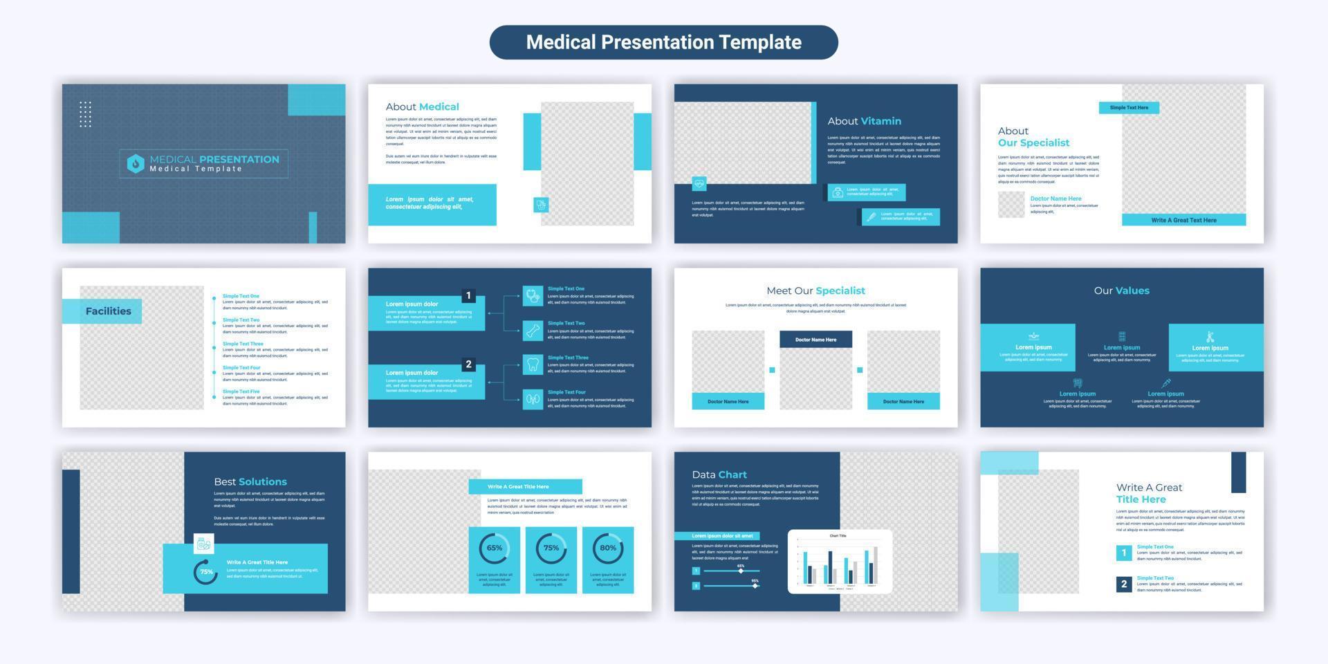 creatief medisch Power Point presentatie dia's sjabloon ontwerp. gebruik voor modern grondtoon presentatie achtergrond, brochure ontwerp, website schuif, landen bladzijde, jaar- rapport, bedrijf profiel vector