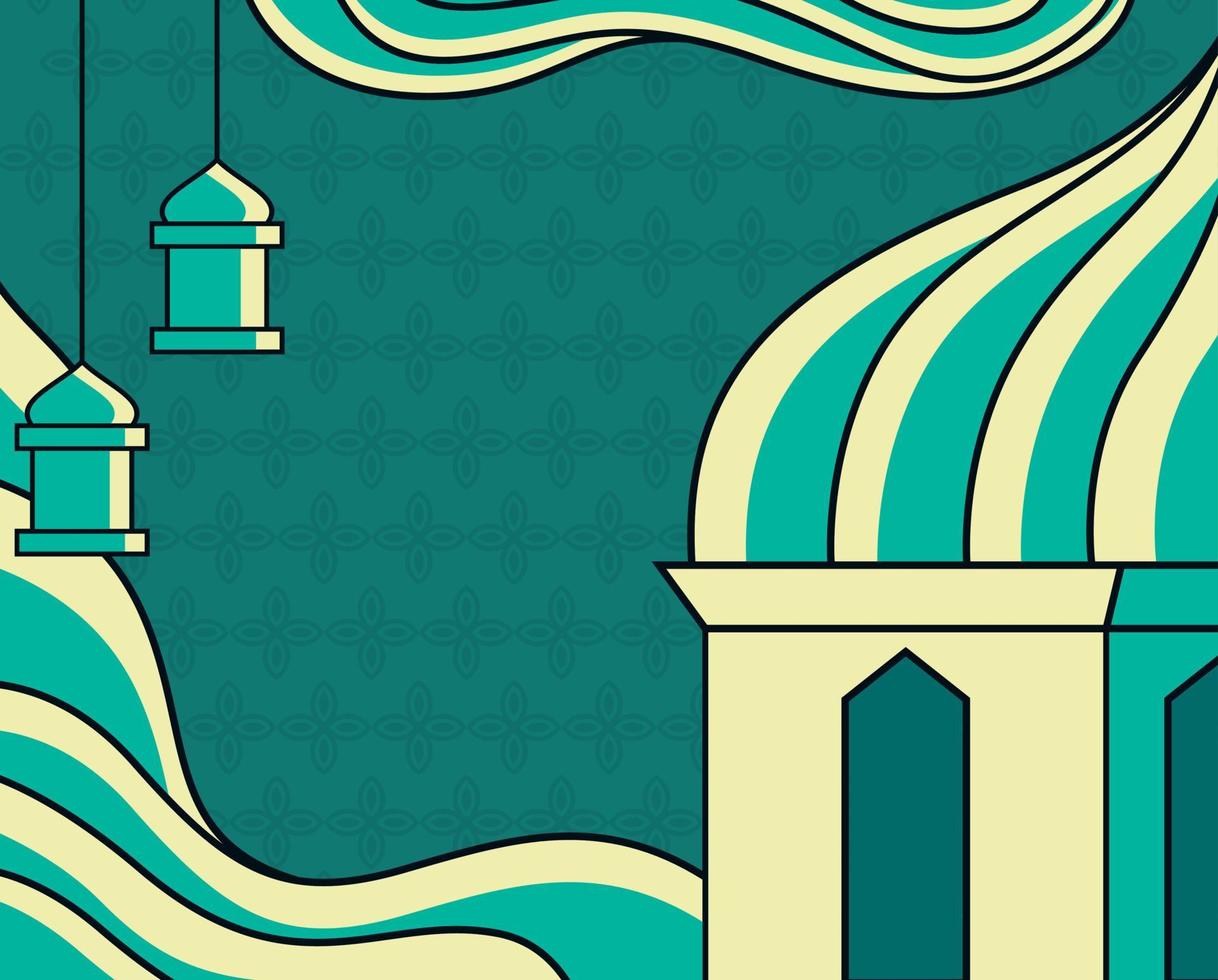 Islamitisch achtergrond banier met kopiëren ruimte. en vector illustraties van moskeeën en lantaarns