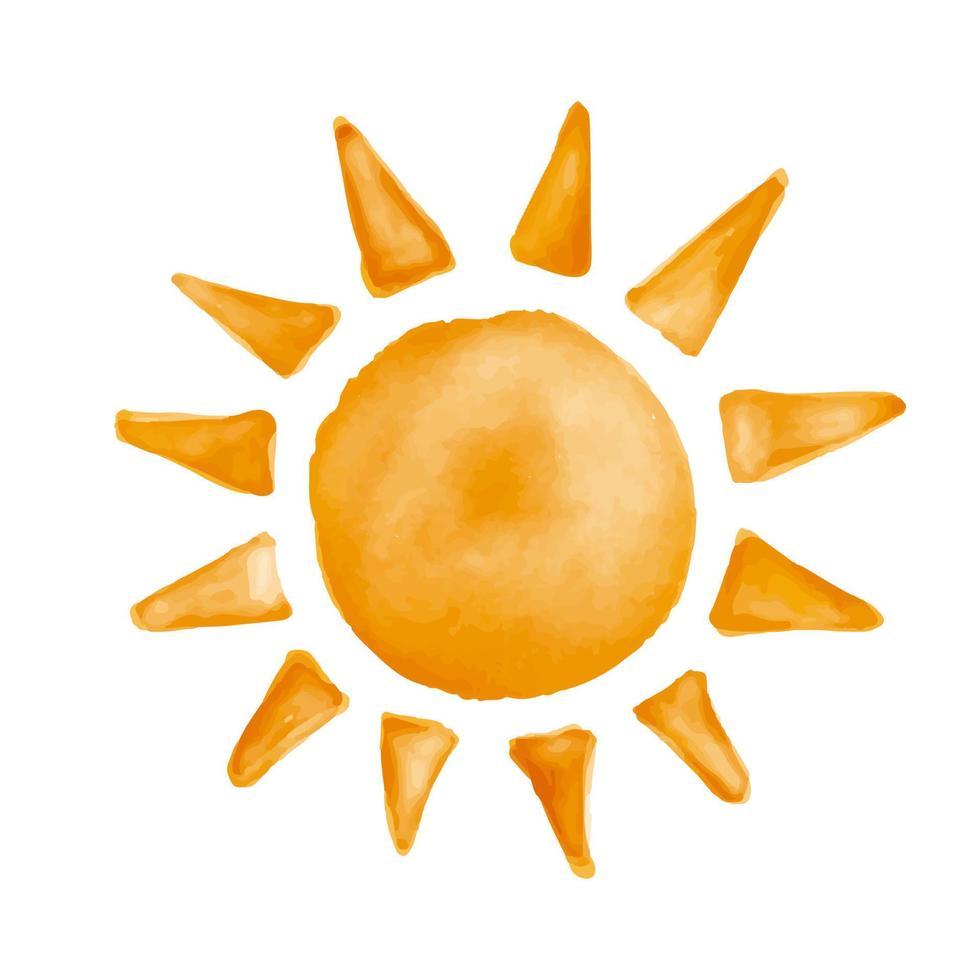 waterverf zon, stralen vlak icoon detailopname silhouet geïsoleerd Aan wit achtergrond. vector