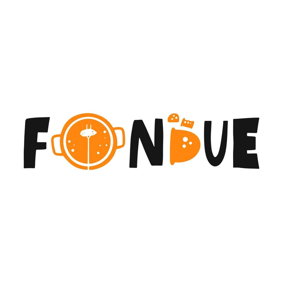 fondue hand- getrokken illustratie. frituren pan en hand- getrokken belettering. bord grunge gestileerde belettering. kaas voedsel Koken poster ontwerp element. vector