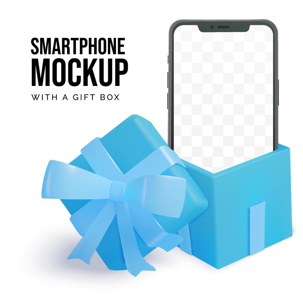 realistisch smartphone mockup binnen een geschenk doos vector