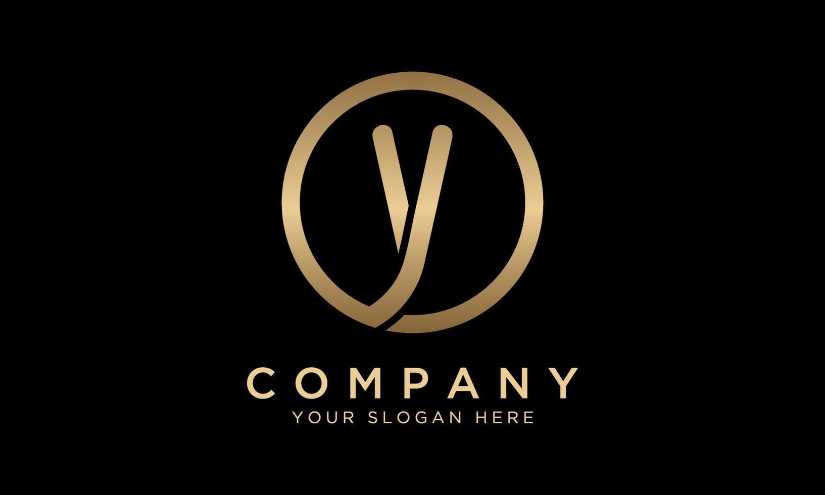 y brief logo met cirkel vorm geven aan. modern uniek creatief y logo ontwerp vector sjabloon. elegant identiteit ontwerp in goud kleur.