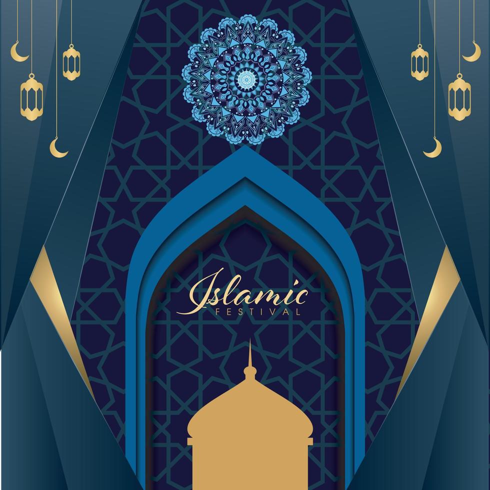 Ramadan kareem groet kaart ontwerp met mandala kunst Islamitisch kalligrafie, Islamitisch Ramadan poster 'Ramadan kareem achtergrond met mooi lantaarns moskee mijnwerker en Islamitisch Arabisch spandoek. vector