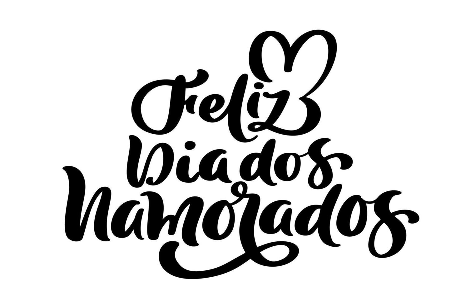 gelukkig Valentijn dag Aan Portugees feliz dia dos namen. zwart vector schoonschrift belettering tekst met hart. vakantie liefde citaat ontwerp voor vakantie groet kaart, uitdrukking poster