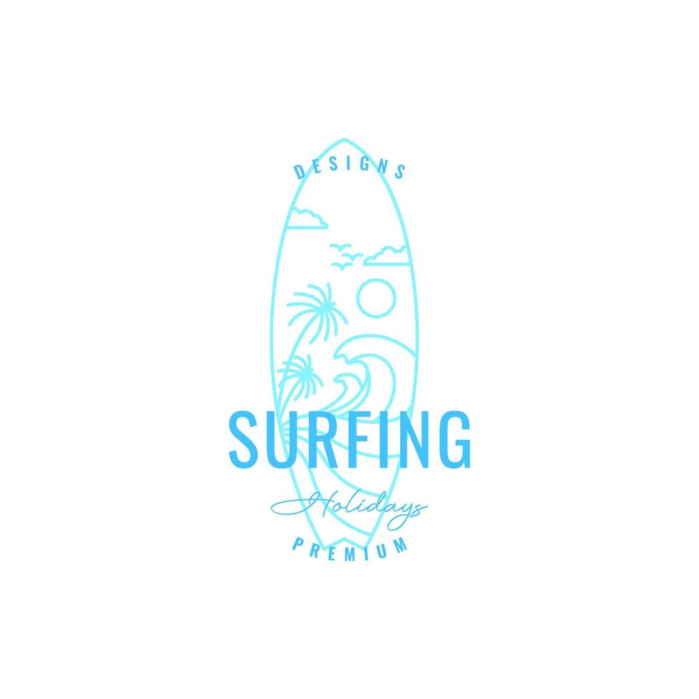 surfing bord oceaan Golf vakantie sport hobby lijn kunst logo ontwerp vector icoon illustratie sjabloon