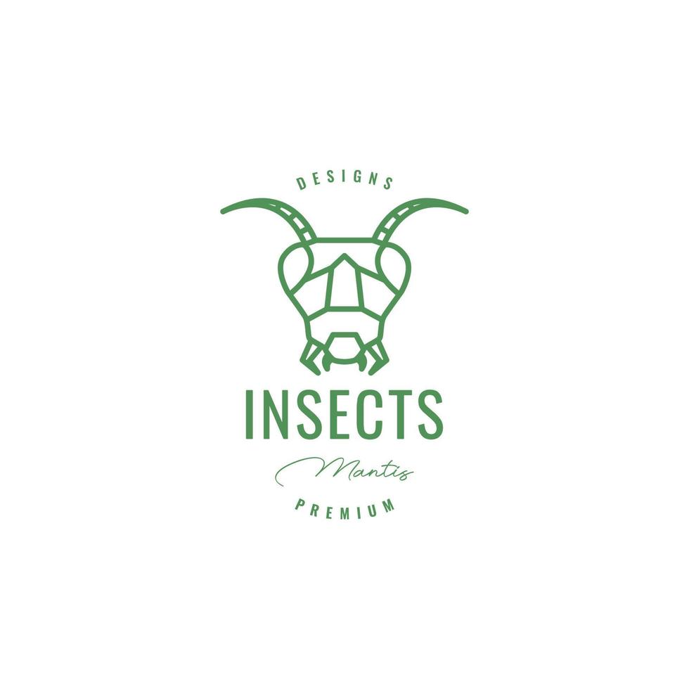 hoofd insect bidsprinkhaan fabriek gras antenne groen minimaal logo ontwerp vector icoon illustratie sjabloon