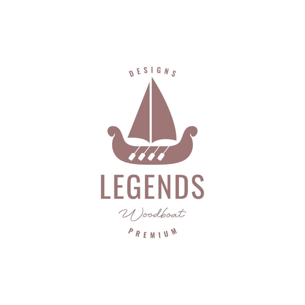 oud boot hout peddelen zeil matroos het zeilen traditioneel legende oceaan logo ontwerp vector icoon illustratie sjabloon