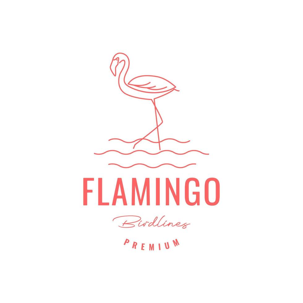 flamingo vogel wandelen water op zoek vis hoog voet lijnen logo ontwerp vector icoon illustratie sjabloon