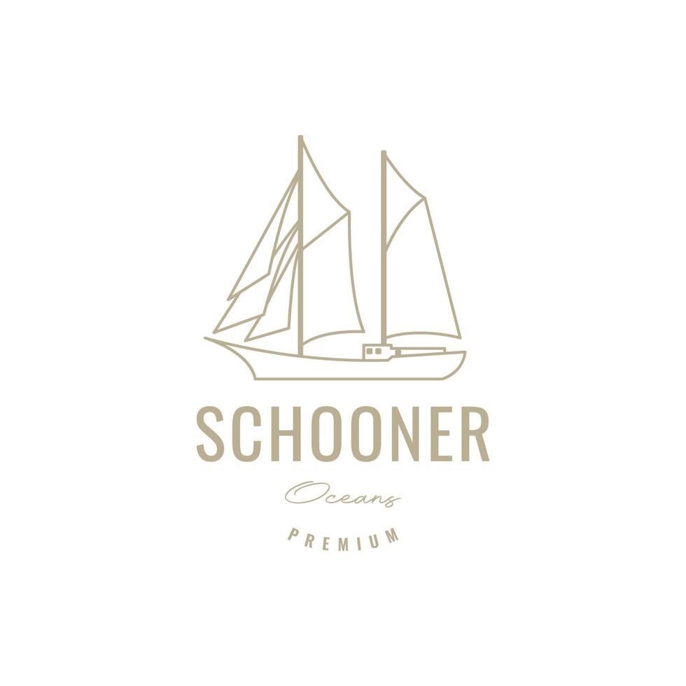 boot het zeilen schoener oceaan matroos lijnen kunst hipster logo ontwerp vector icoon illustratie sjabloon