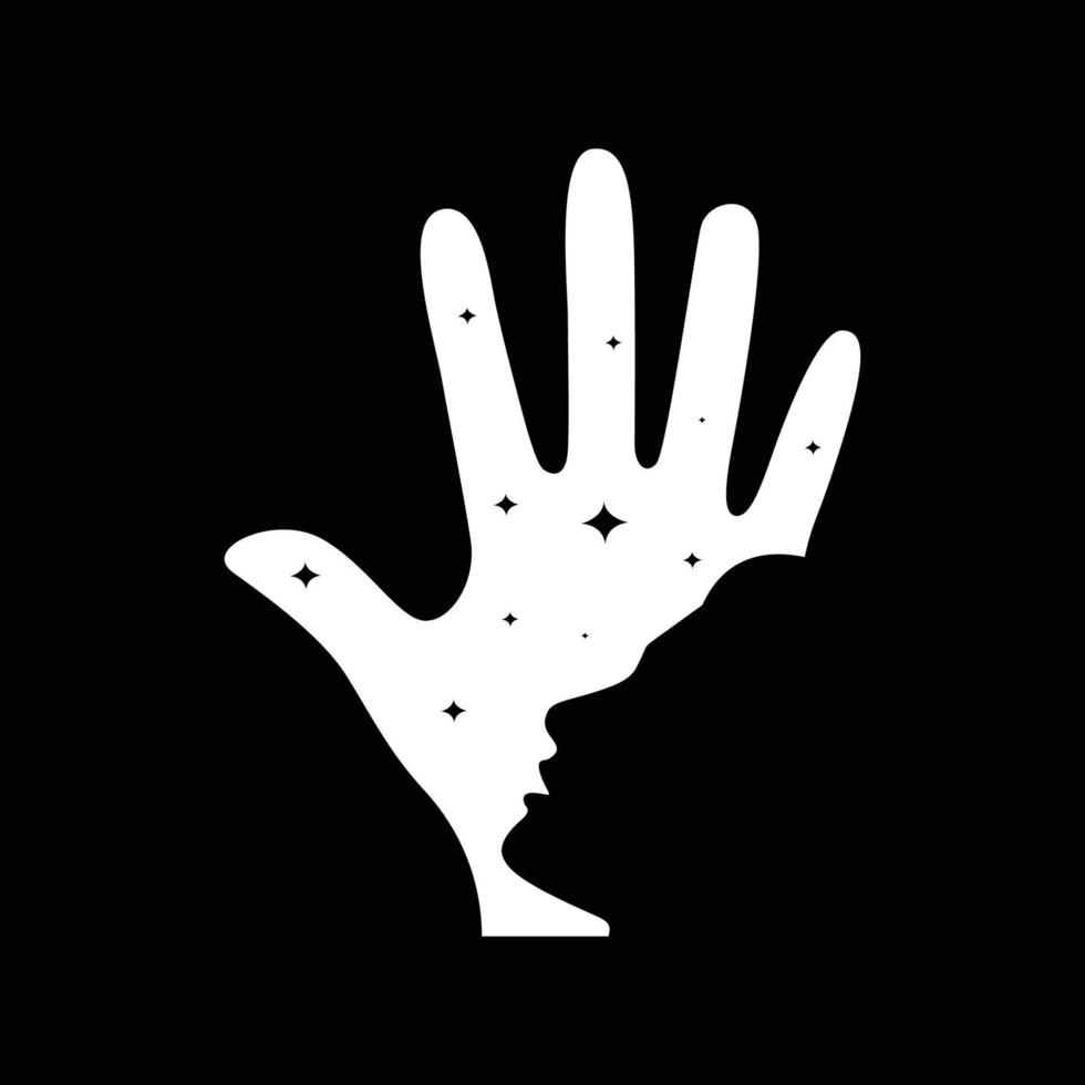 negatief ruimte menselijk met hand- hoop nacht logo ontwerp vector icoon illustratie sjabloon