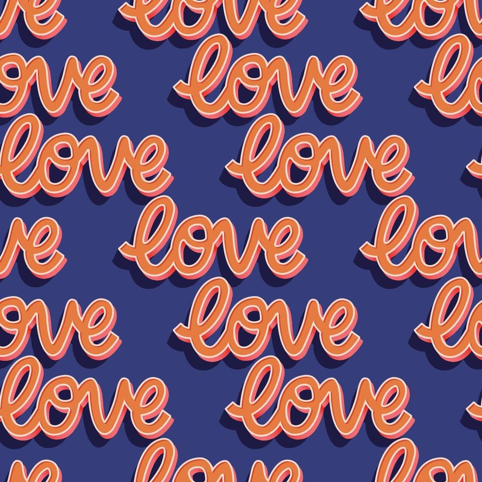 naadloze patroon met handgeschreven bericht liefde voor gelukkige Valentijnsdag. kleurrijke vlakke afbeelding. vector