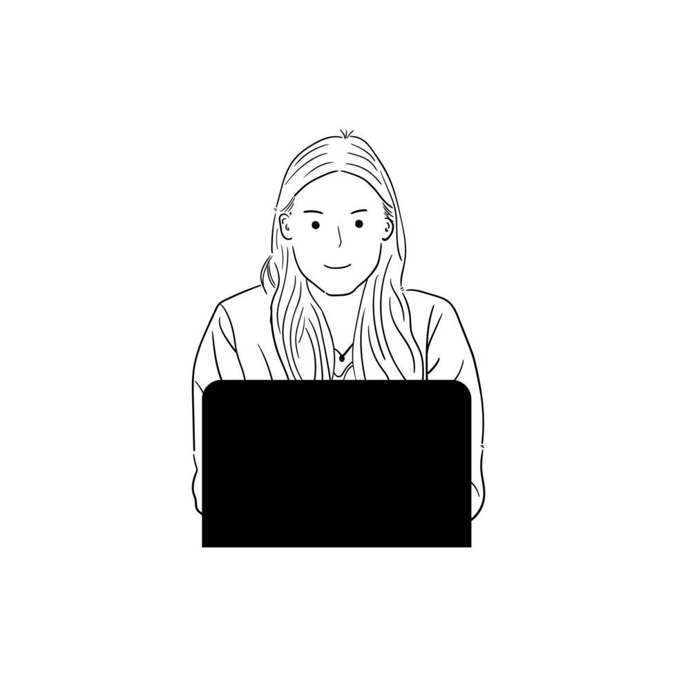 illustratie van een vrouw werken Aan een laptop vector