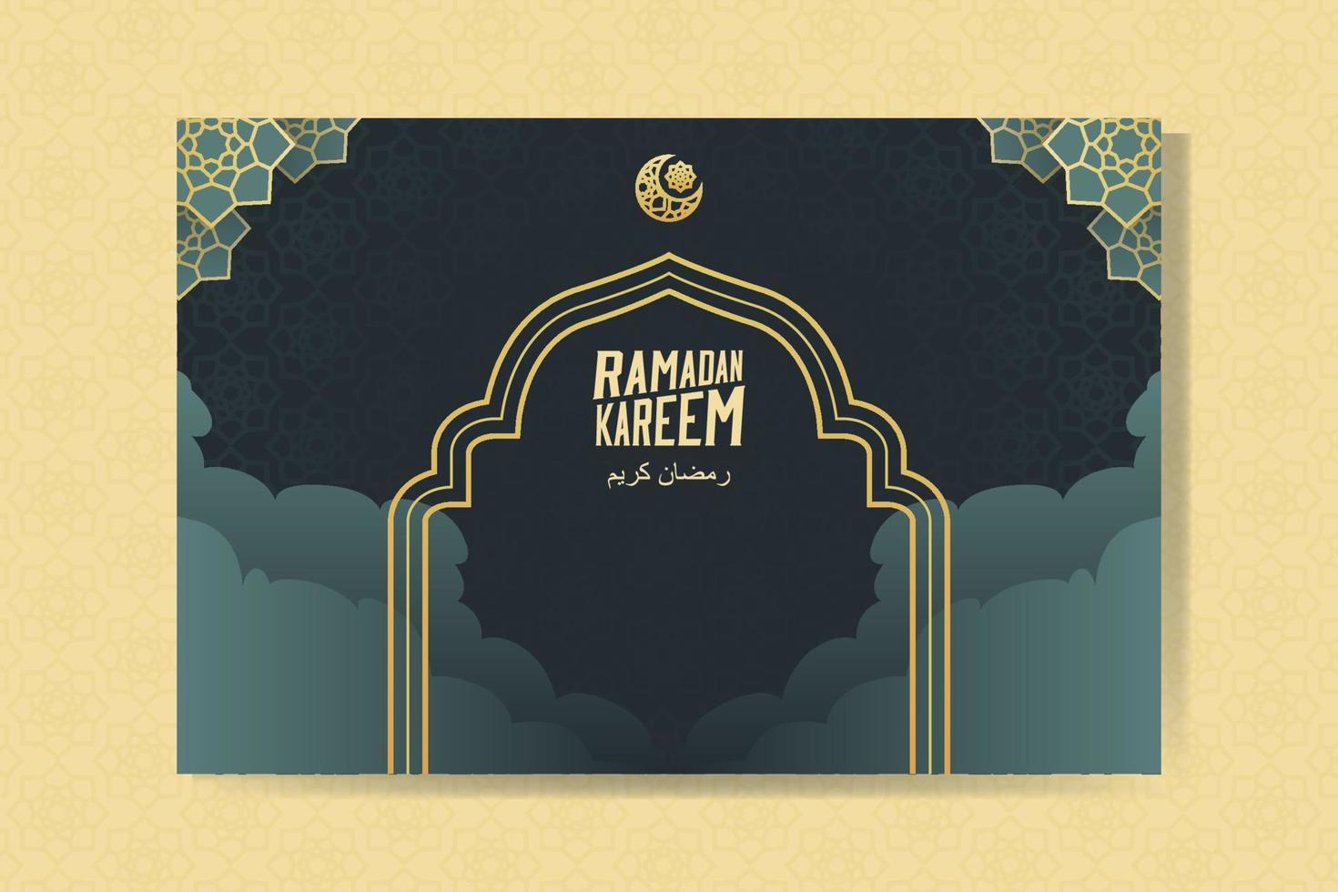 Ramadan kareem groet kaart met lantaarns, maan en wolk. Ramadan mubarak. achtergrond vector illustratie.