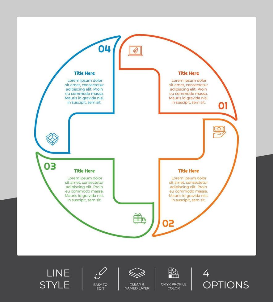 presentatie bedrijf optie infographic met lijn stijl en kleurrijk concept. 4 opties van infographic kan worden gebruikt voor bedrijf doel. vector