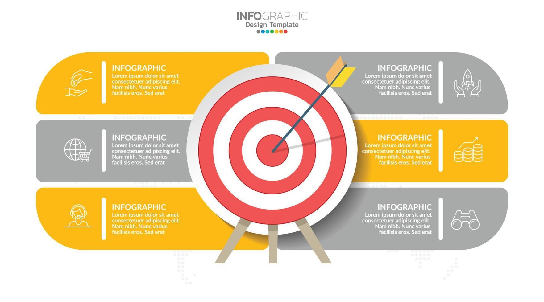 doelwit met zes stappen naar uw doel infographic sjabloon voor web, bedrijf, presentaties. vector