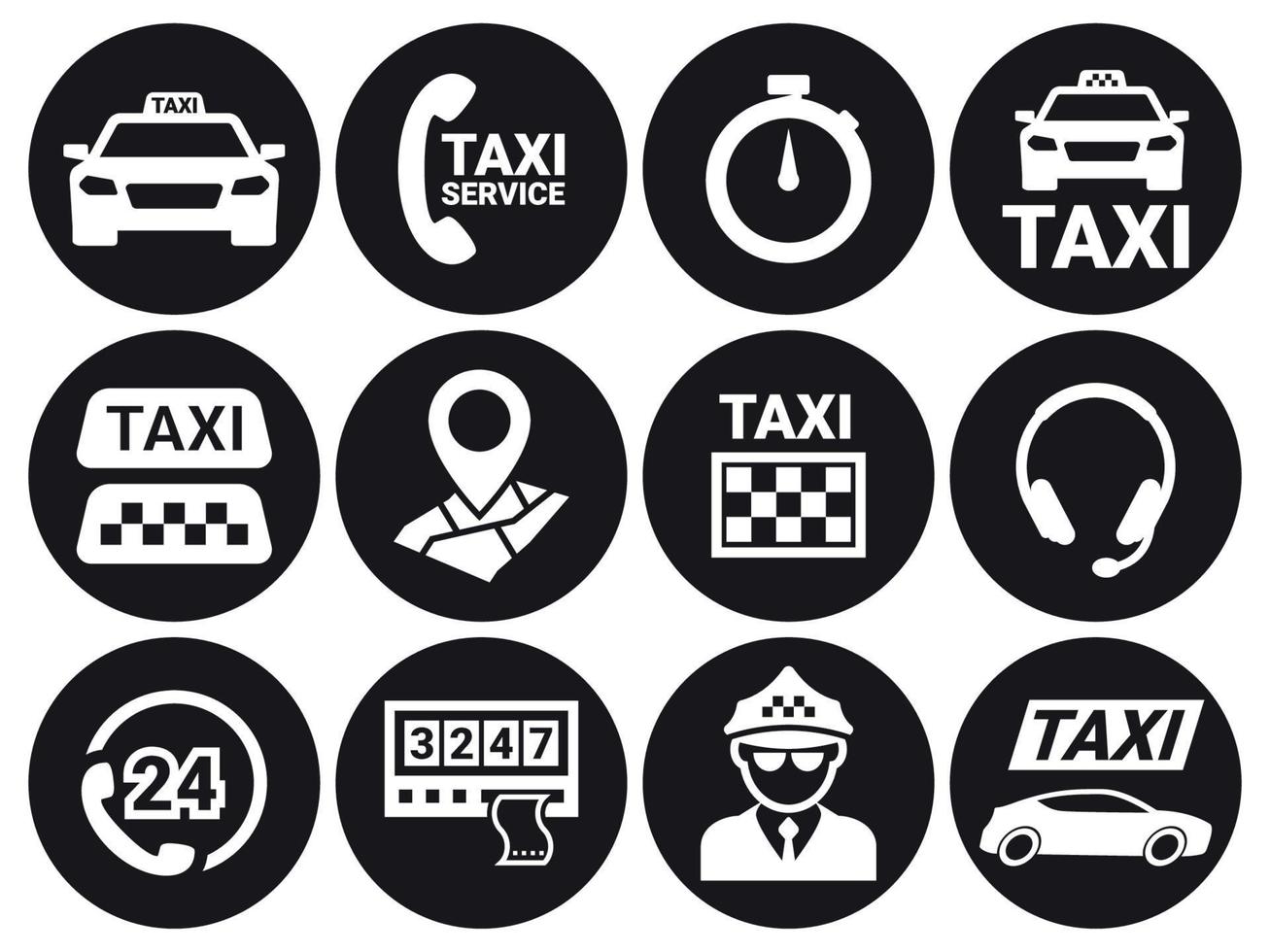 taxi pictogrammen set. wit Aan een zwart achtergrond vector