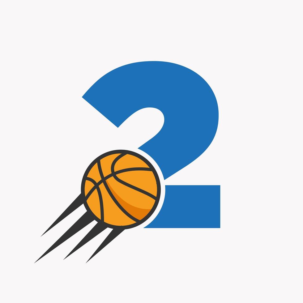 eerste brief 2 basketbal logo concept met in beweging basketbal icoon. mand bal logotype symbool vector sjabloon