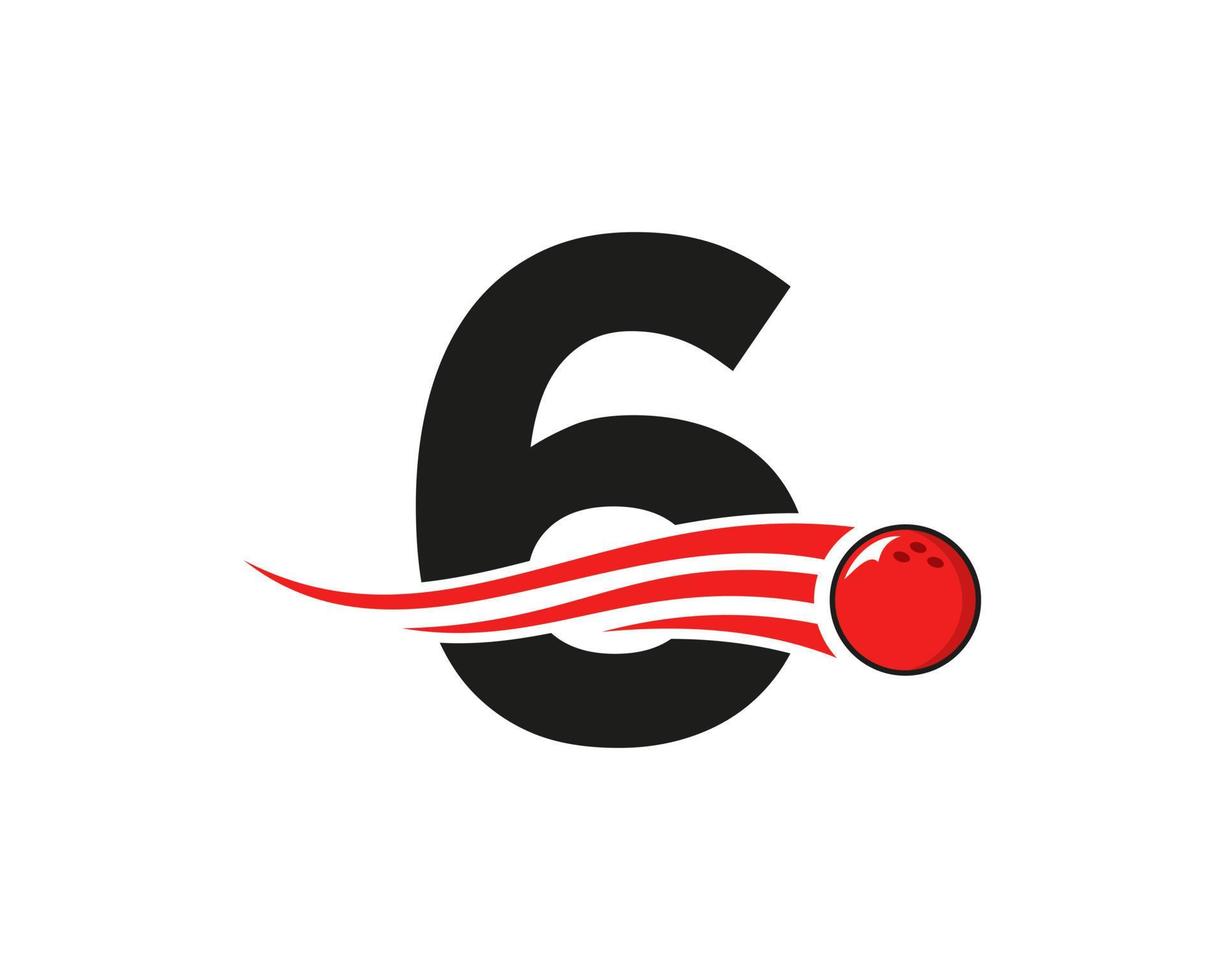 brief 6 bowling logo. bowling bal symbool met rood in beweging bal vector sjabloon