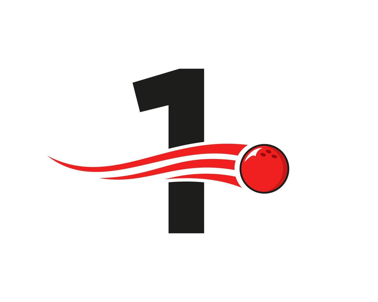 brief 1 bowling logo. bowling bal symbool met rood in beweging bal vector sjabloon