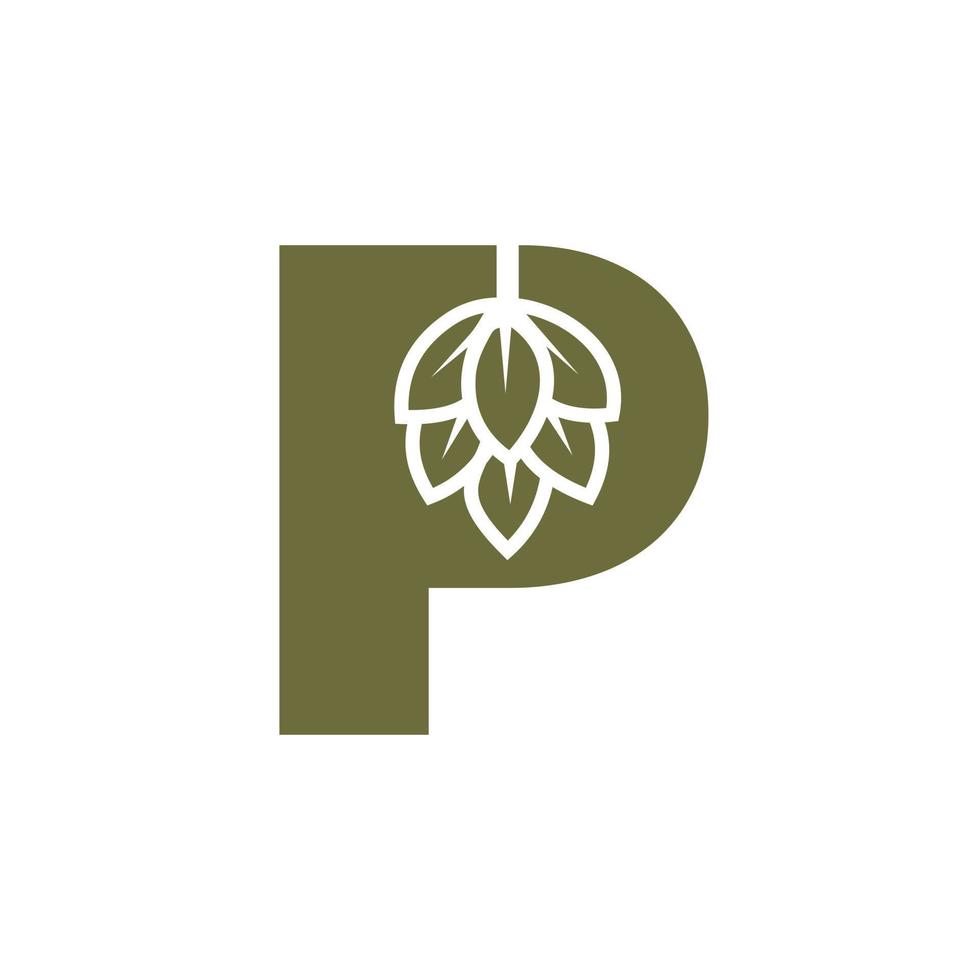 eerste brief p brouwen logo met bier icoon vector sjabloon