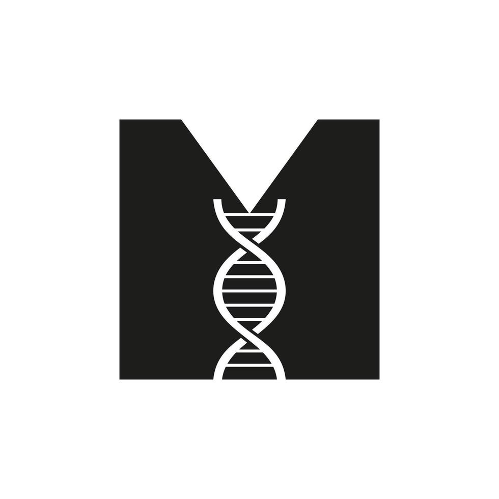 eerste brief m dna logo concept voor biotechnologie, gezondheidszorg en geneeskunde identiteit vector sjabloon