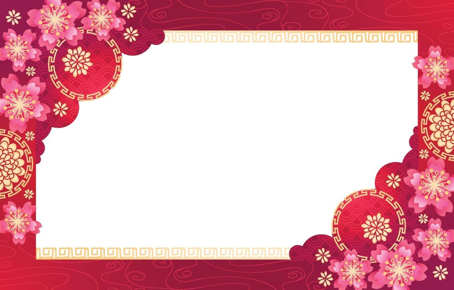 Chinees Nieuwjaar roze bloemen met rode achtergrond vector
