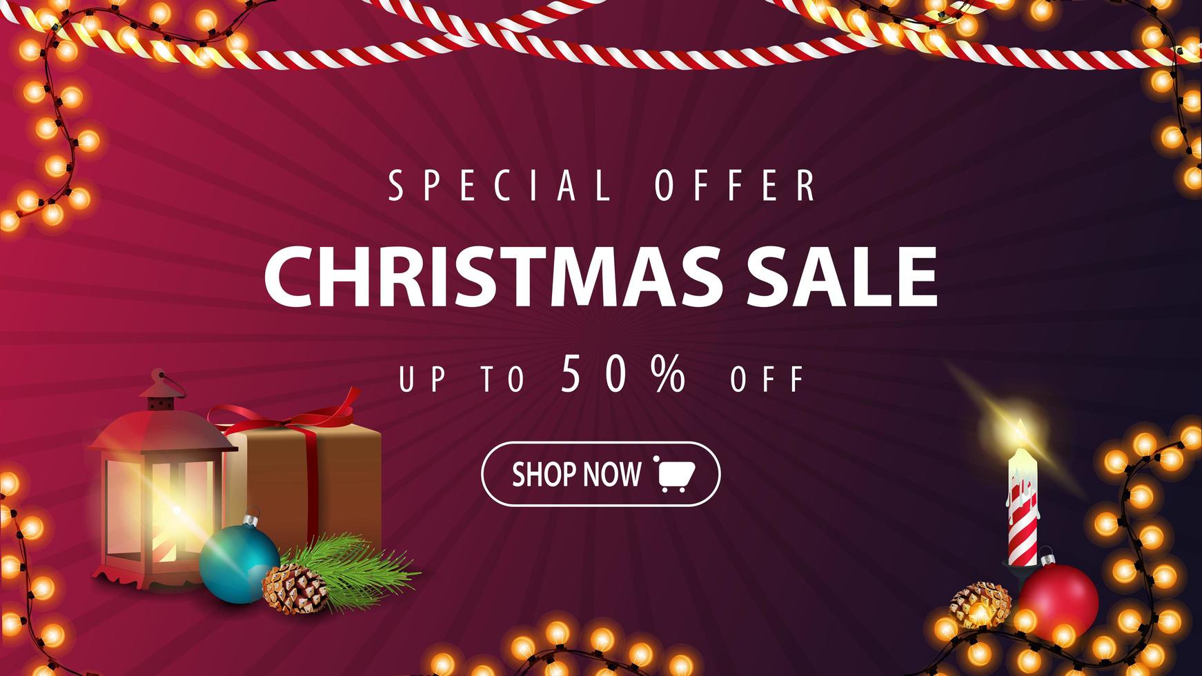 speciale aanbieding, kerstuitverkoop, tot 50 korting, moderne paarse kortingsbanner in minimalistische stijl vector
