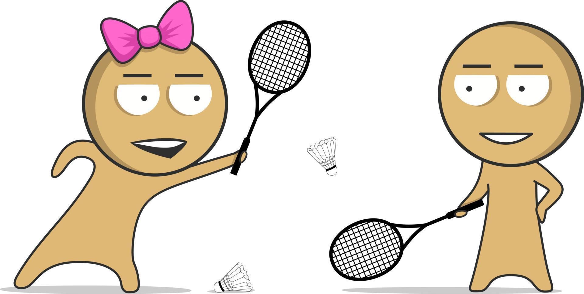 meisje en jongen spelen badminton vector