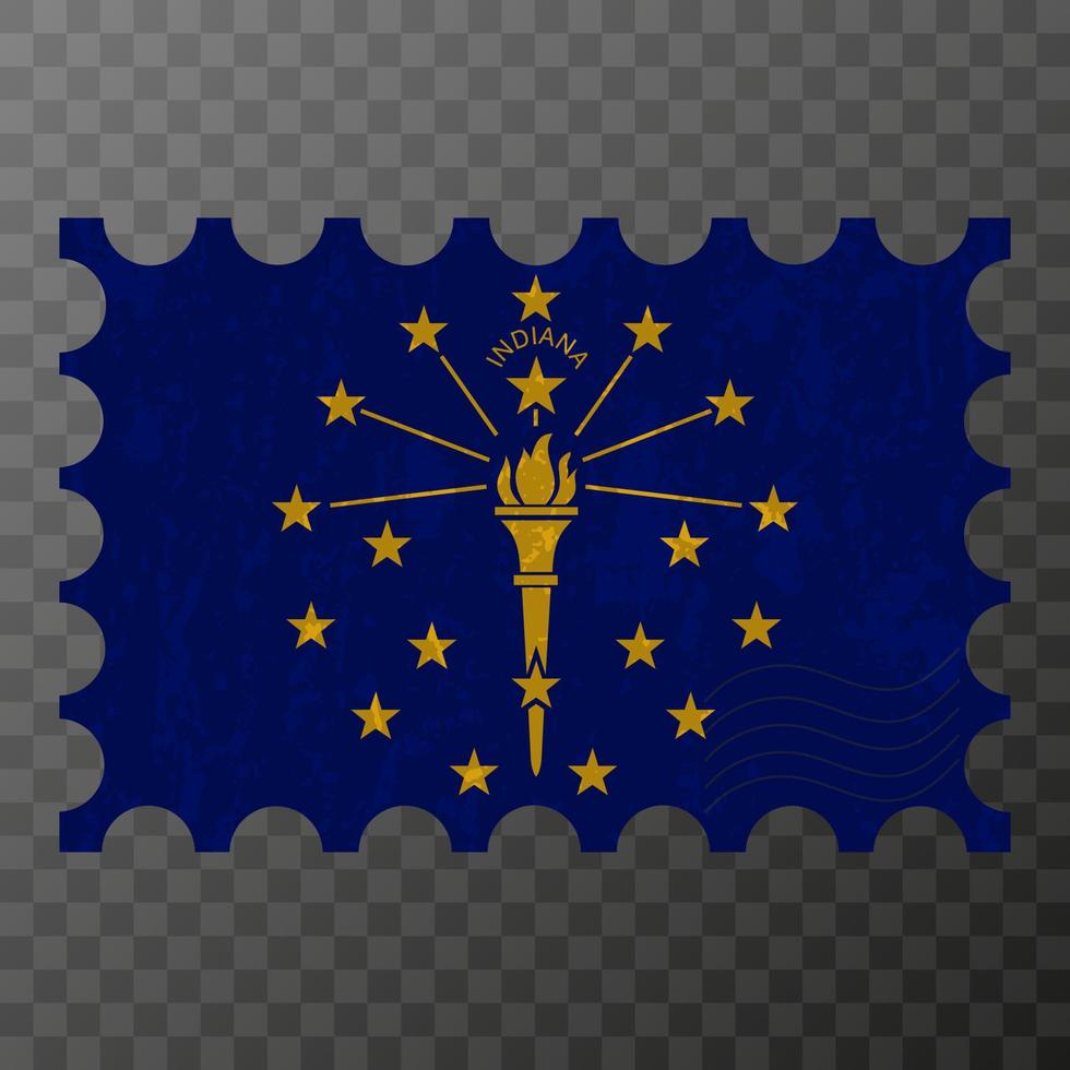 port postzegel met Indiana staat grunge vlag. vector illustratie.