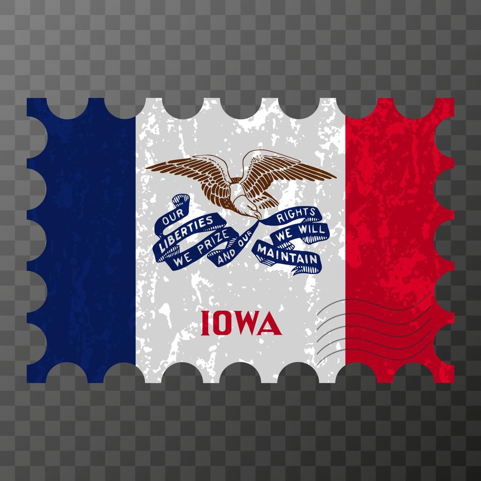 port postzegel met Iowa staat grunge vlag. vector illustratie.